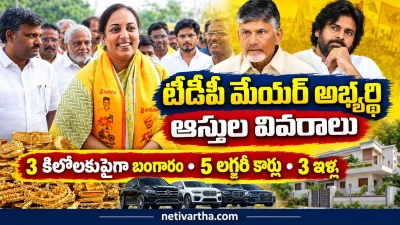 టీడీపీ మేయర్ అభ్యర్థి ఆస్తులు | 3 కిలోలకుపైగా బంగారం, 5 లగ్జరీ కార్లు, 3 ఇళ్లు | Netivartha.com